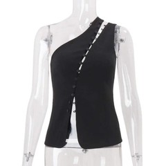 Cryptographic Elegant Asymmetrical Top with Hook and Eye Fashion Sexy Cut Out Ba