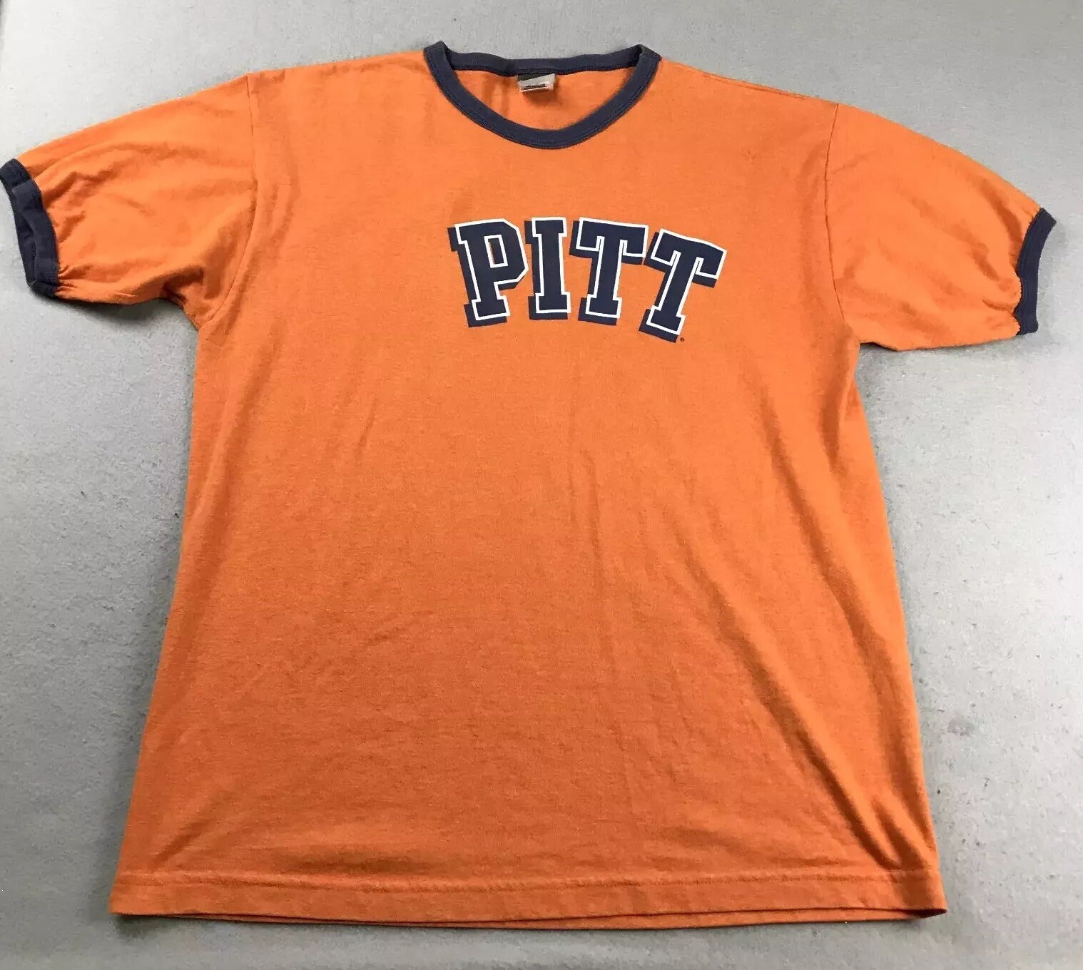 VTG PITT Shirt Mens Large Orange Cotton Contrasting Trim Pittsburgh Panthers Tee