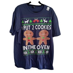 Gildan Softstyle Mens Large Navy I Put 2 Cookies In The Oven Christmas T-Shirt