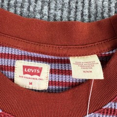 NWT Levi’s Thermal Shirt Men Medium Red Blue Striped Waffle Knit Crew Neck Long