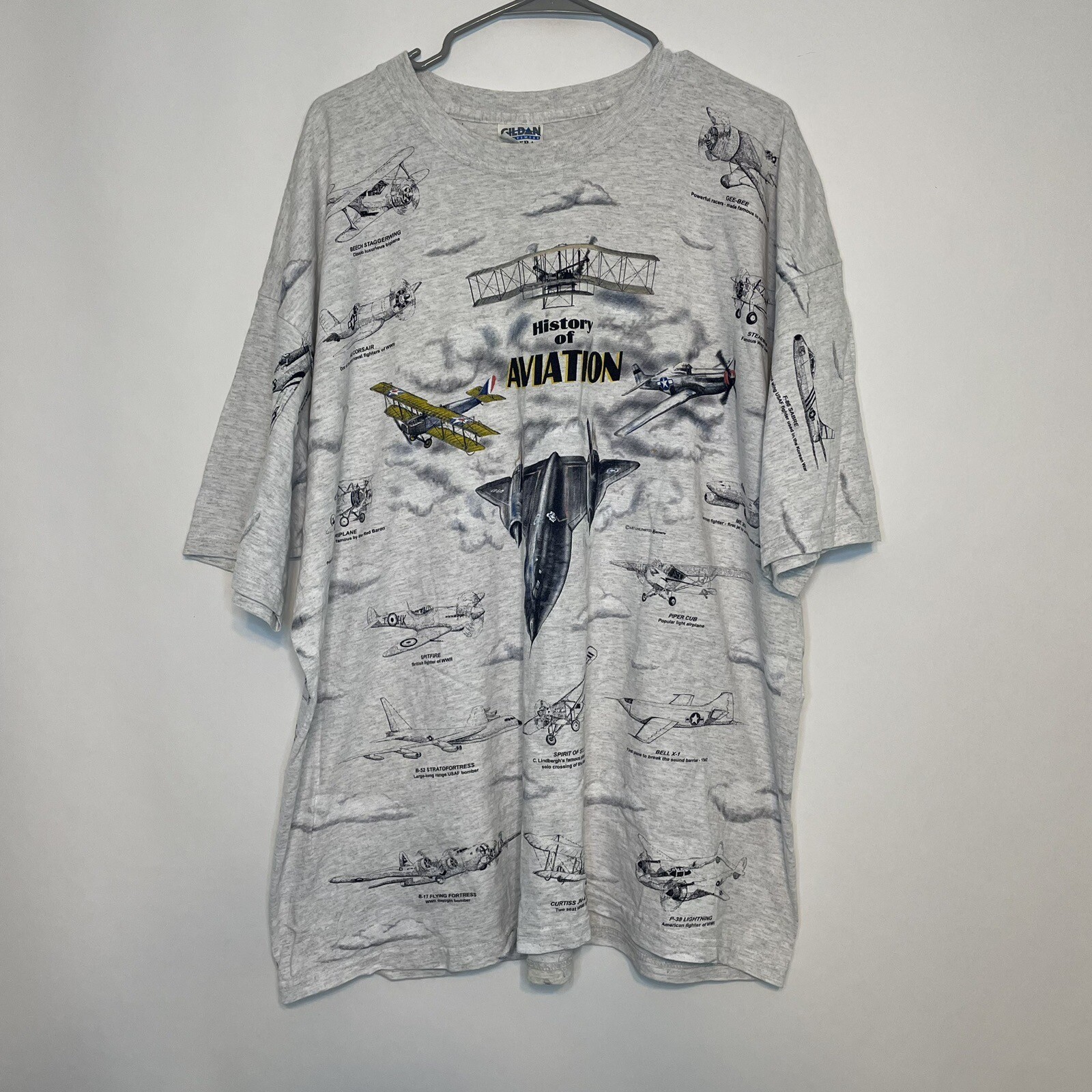 Vintage Airplanes All Over Print Clouds T Shirt XXL History Of Aviation Army gallery