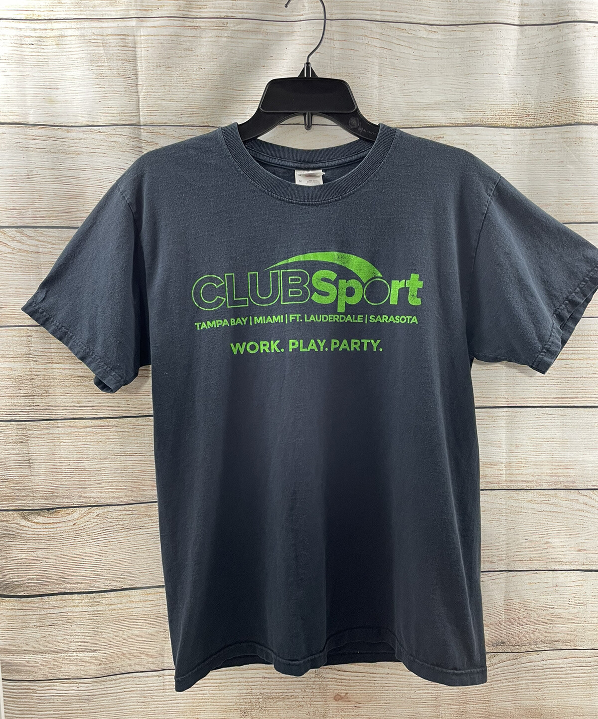 CLUB SPORT Black Cotton MEDIUM T Shirt Work Play Party GUC Sarasota Tampa Miami