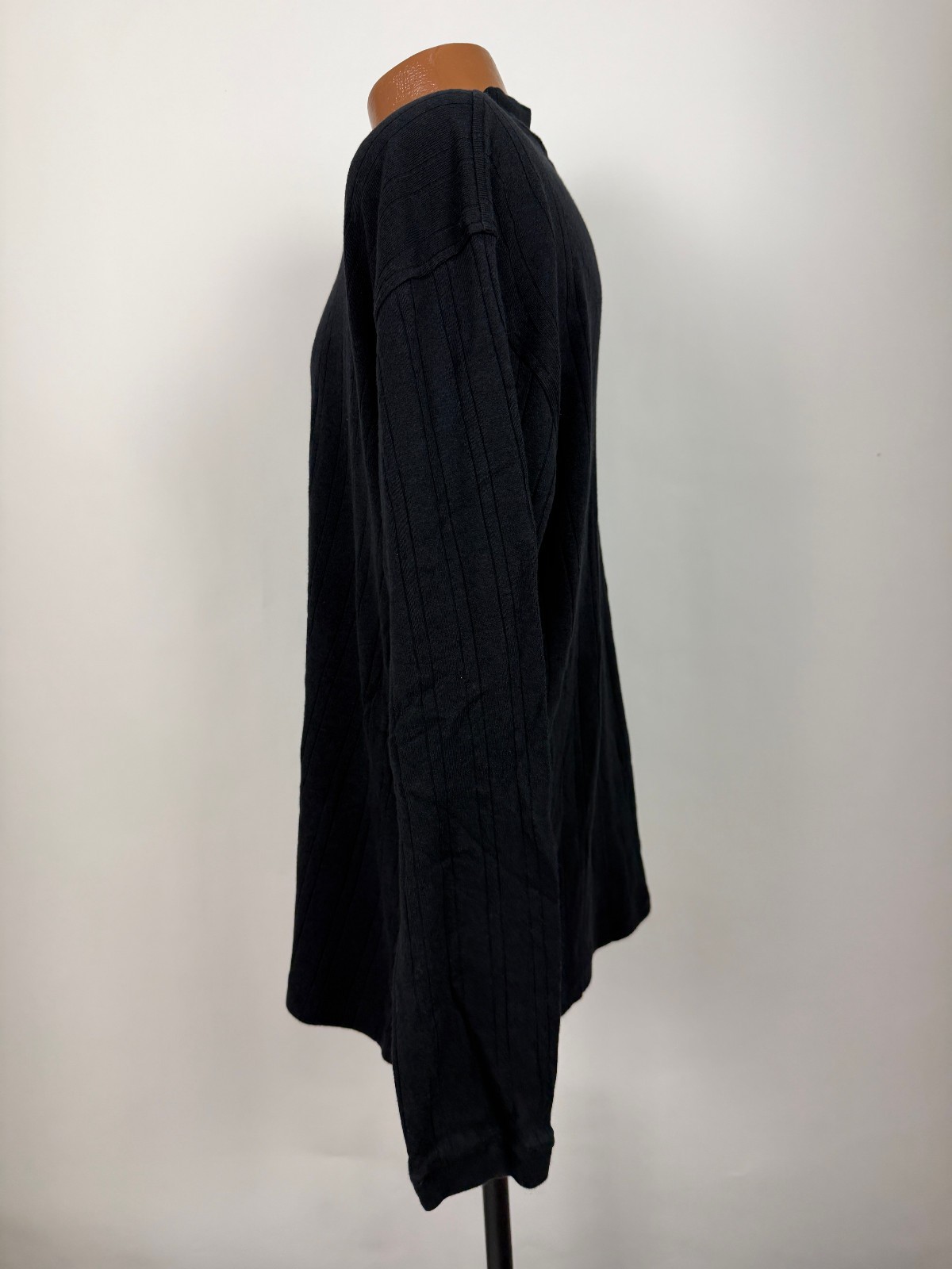 Vintage Ribbed Mock Neck Shirt Men XL Stretchy Minimal Preppy Black Rayon Cotton gallery