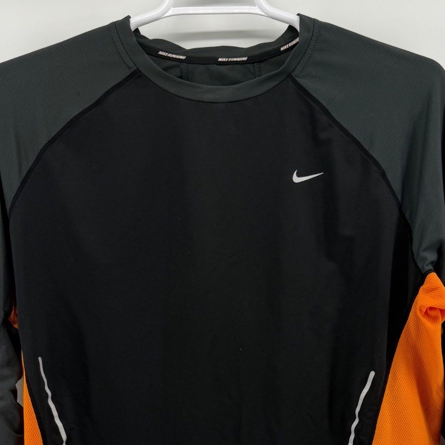 Nike Running Mens XL Dri-FIT Long Sleeve Shirt Black Grey Orange 384283-011 gallery