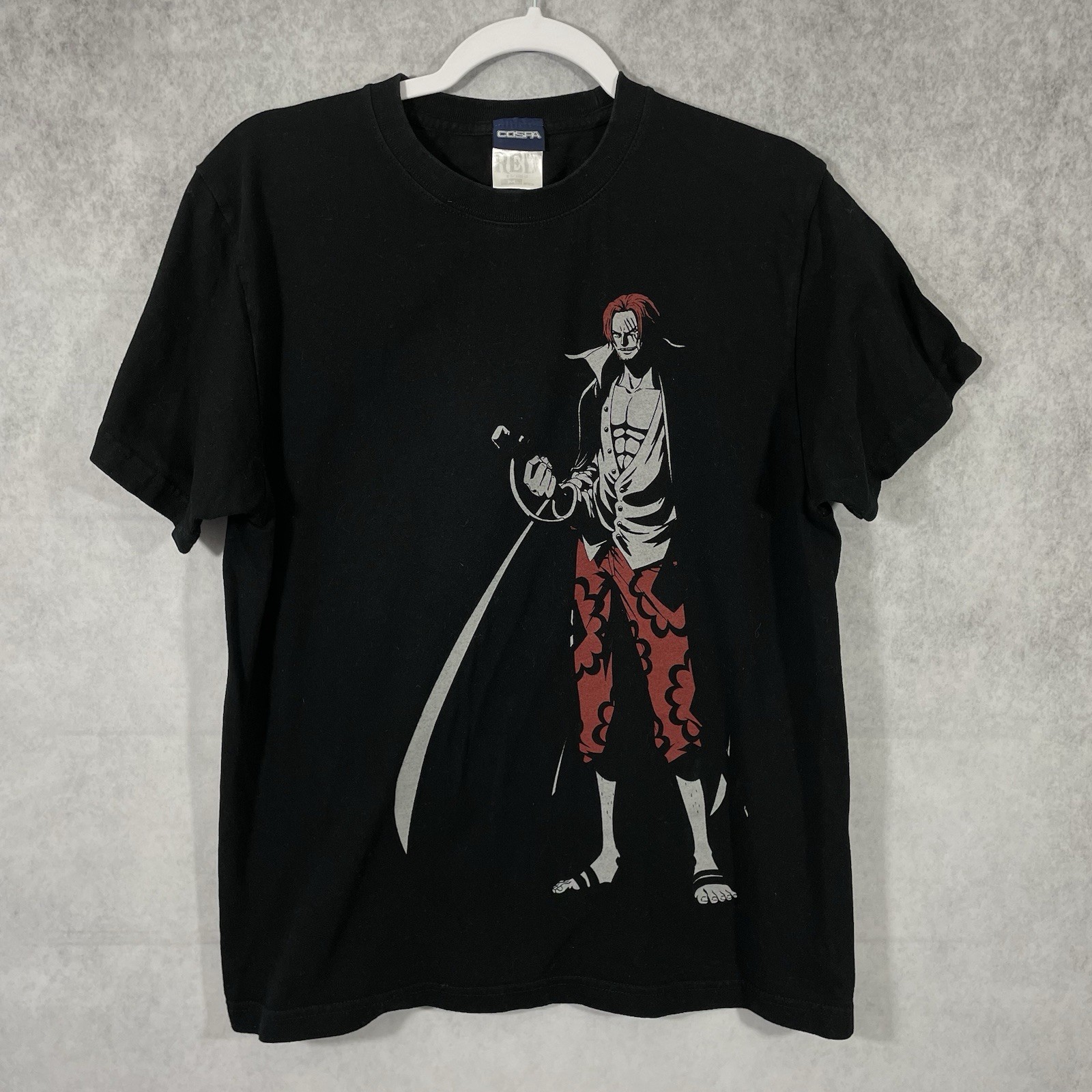 Cospa One Piece Shanks Red Hair T-Shirt Mens S/M Black (REVIEW MEASUREMENTS)