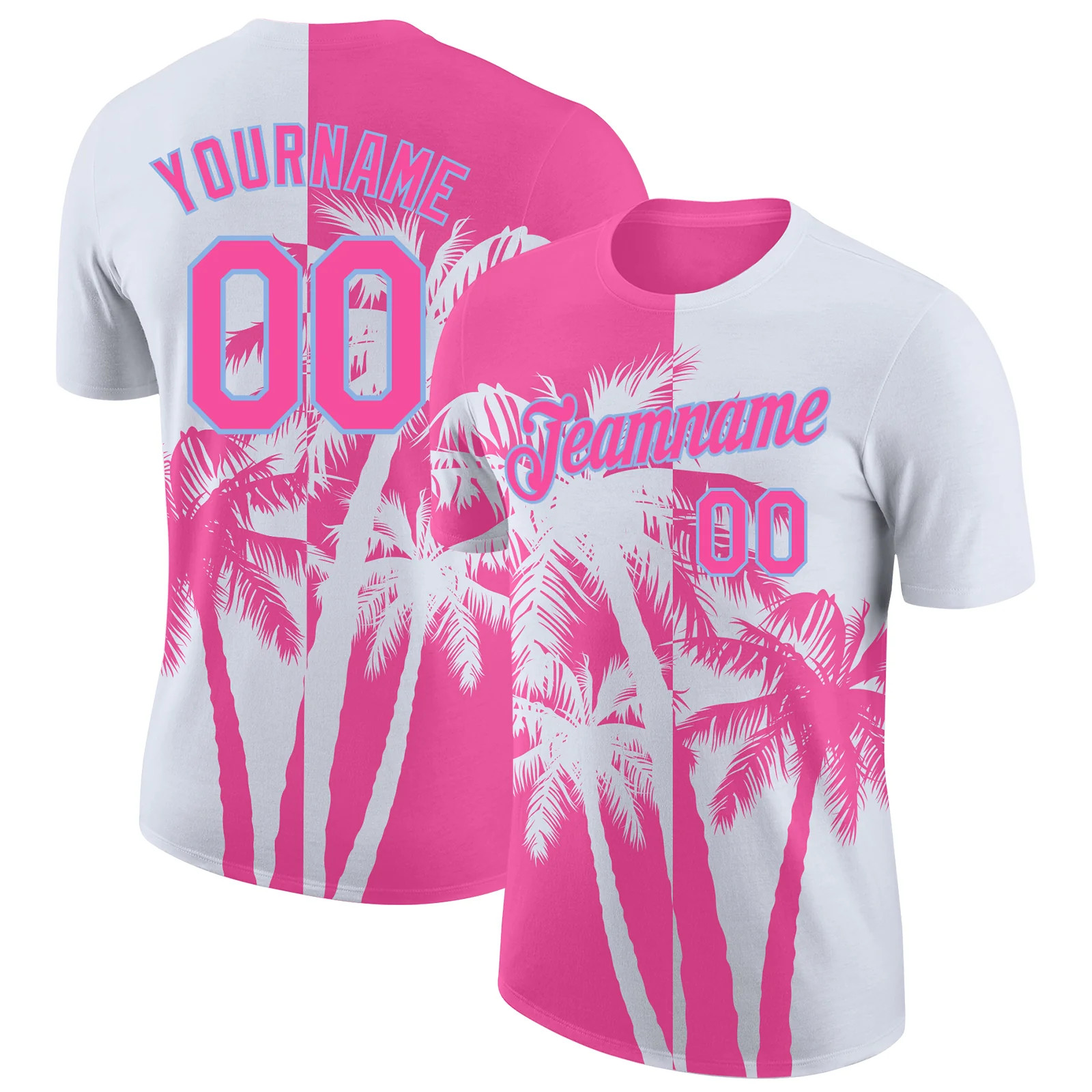 Custom White Pink Light Blue Hawaii Palm Tree T-Shirt Tropical Summer Mens gallery