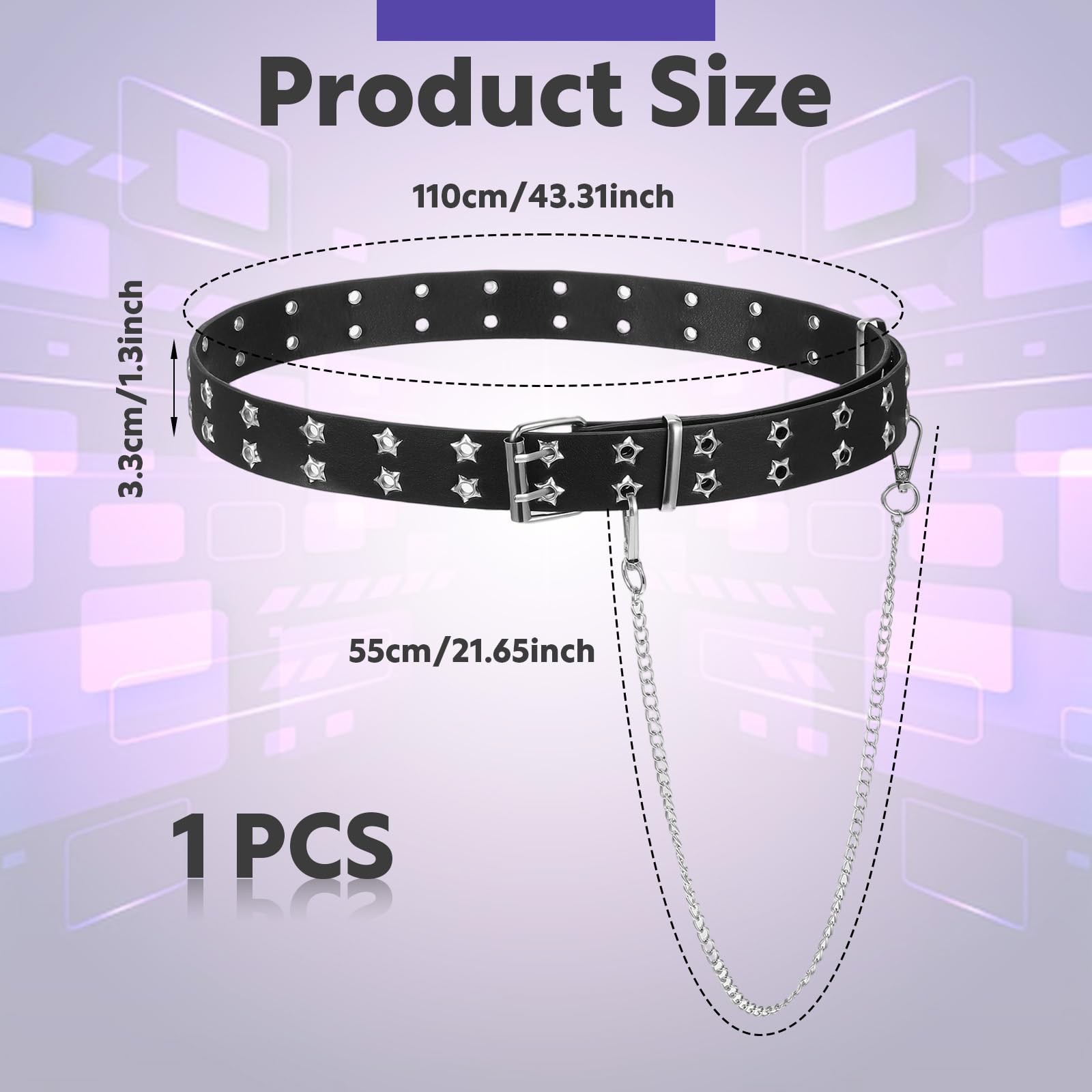Black Studded Belt, Star Punk Rock Star Studded Leather Belt with Grommet Thr... gallery