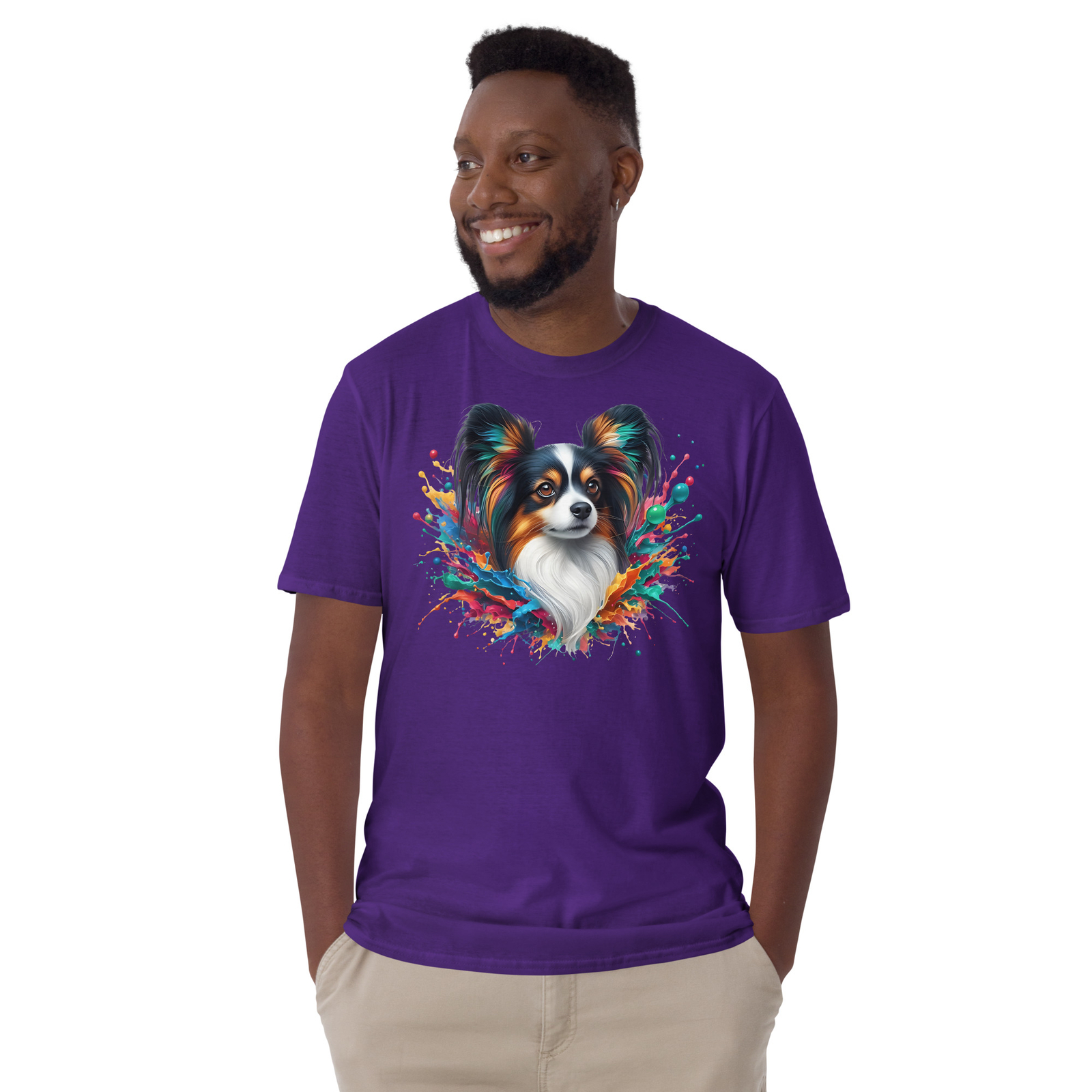 Colorful Splash Papillon Dog T-Shirt | Unisex Softstyle | Vibrant Graphic Tee gallery