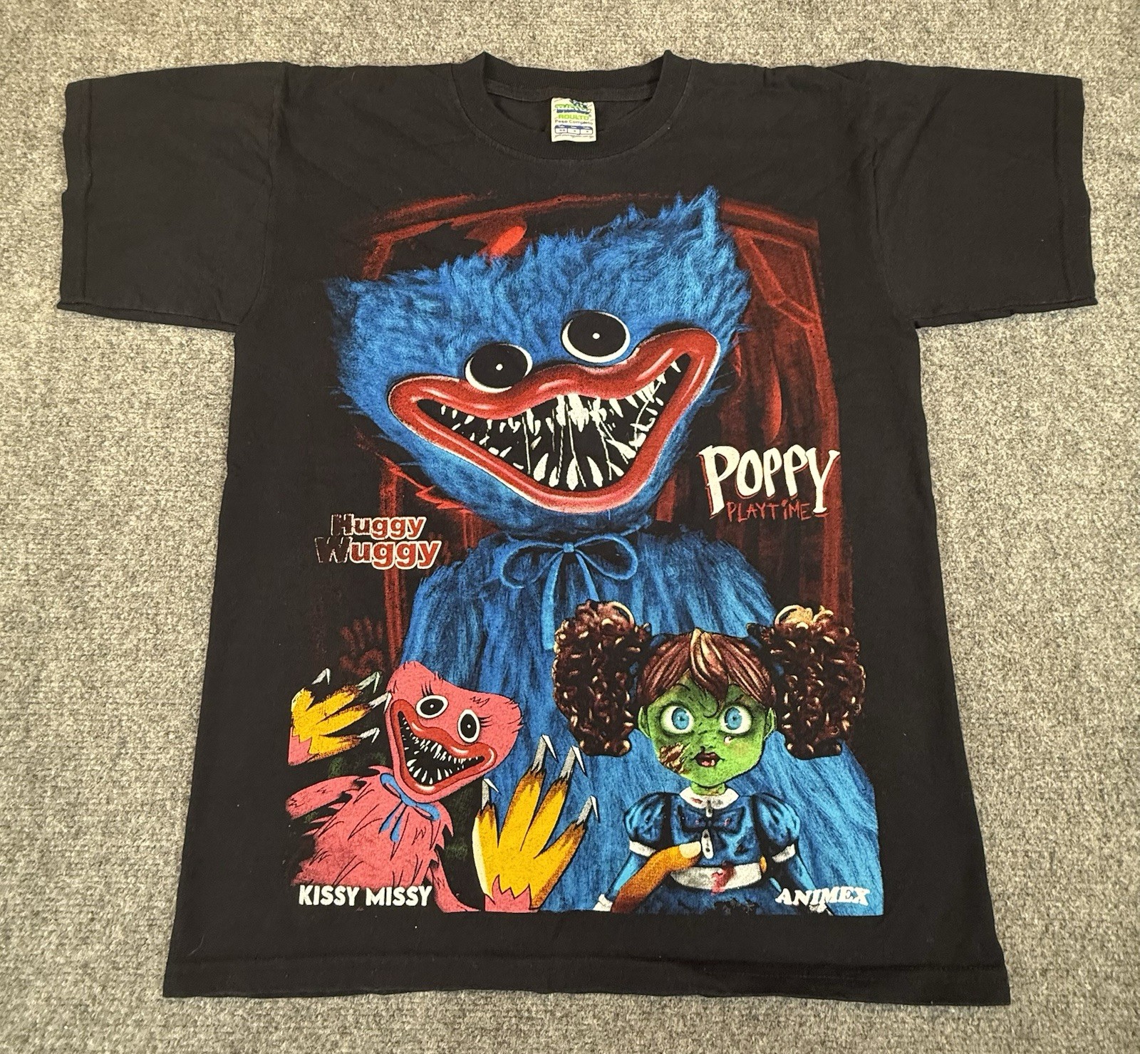 Poppy Playtime Huggy Wuggy T-Shirt Mens M Black Graphic Tee Double Sided Animex