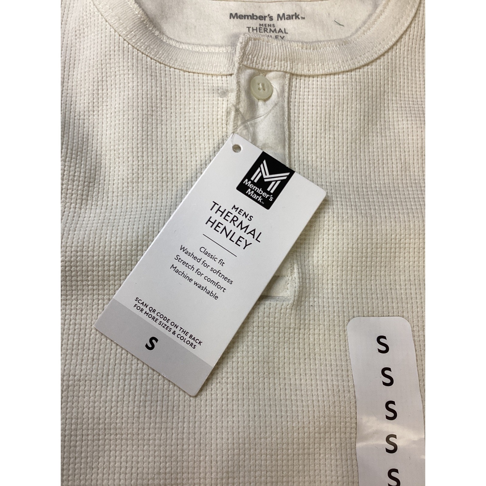 Members Mark Mens Thermal Henley Cream Waffle Knit Long Sleeve Shirt Size S NWT. gallery