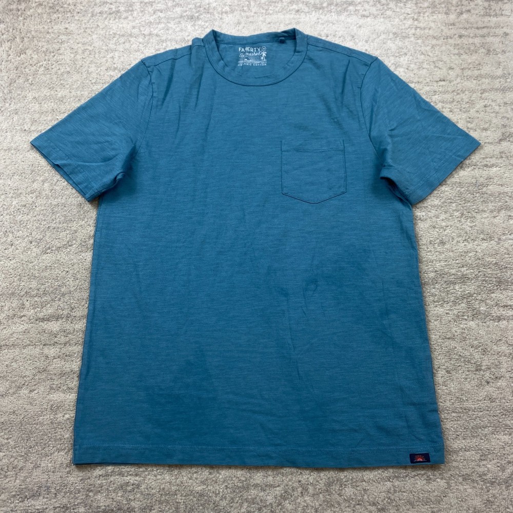 Faherty Shirt Medium Blue Sunwashed Outdoor Prep Organic Casual Heather Hiking