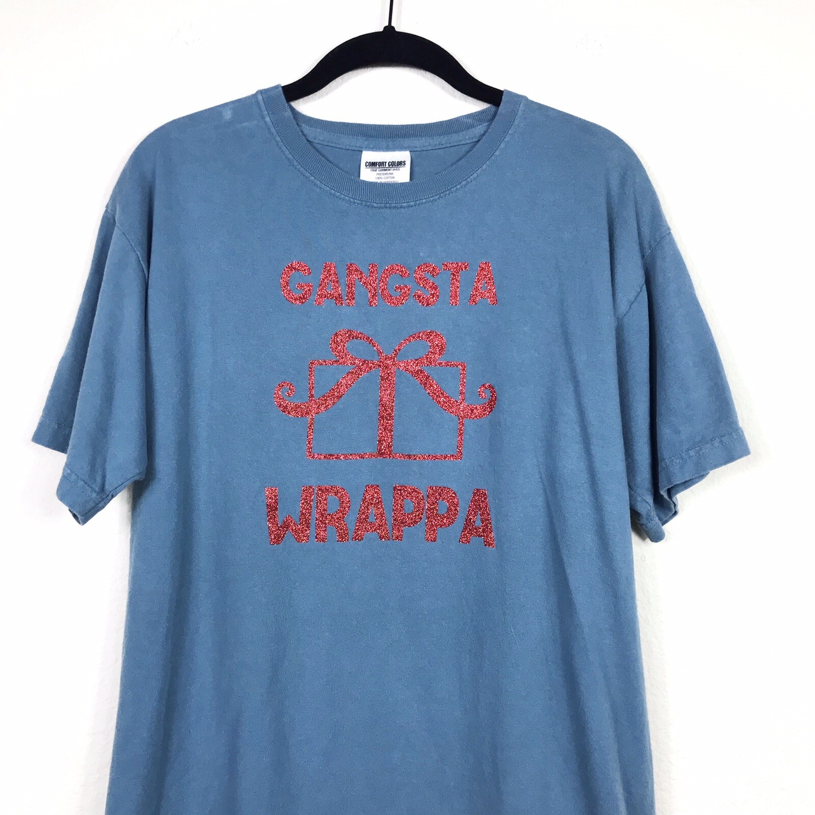 Comfort Colors Gangsta Wrappa Men's T-Shirt Sz M Teal Shiny Red Letters Crewneck gallery