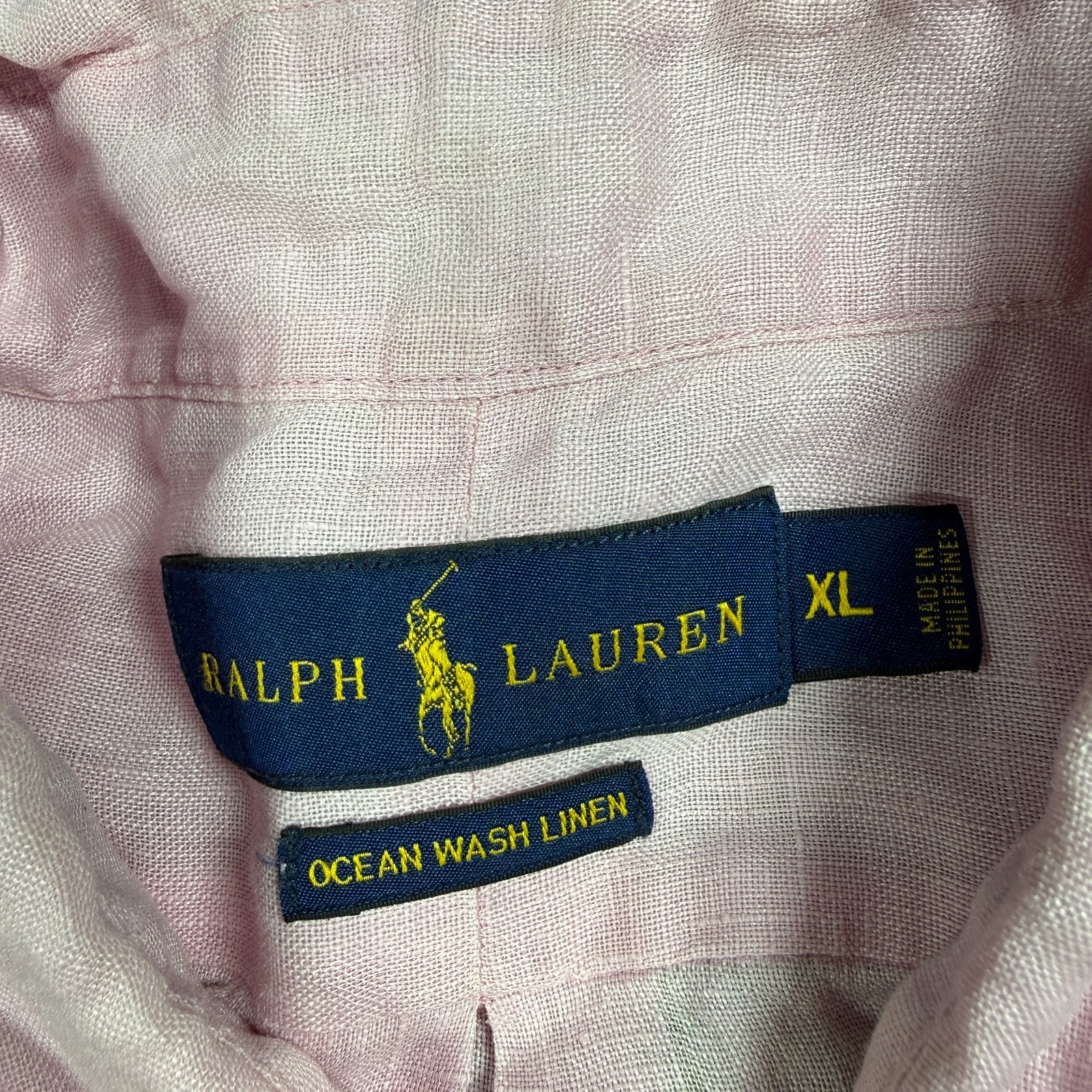 Ralph Lauren Shirt Mens XL Pink Ocean Wash Linen Short Sleeve Button Down Casual gallery