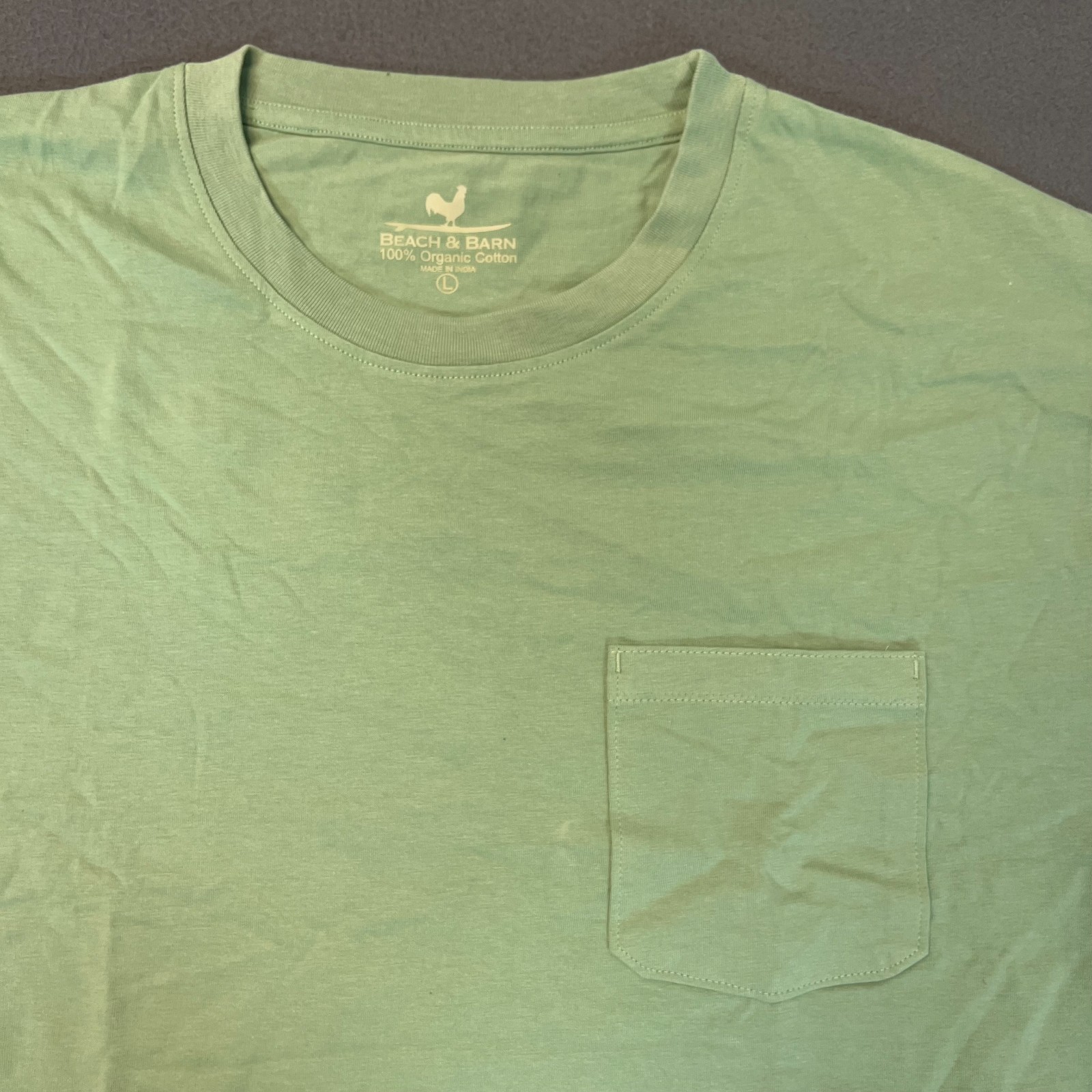 Beach & Barn Men's Lg Green Short Sleeve T-shirt Chest Pocket Logo 100% Cotton gallery