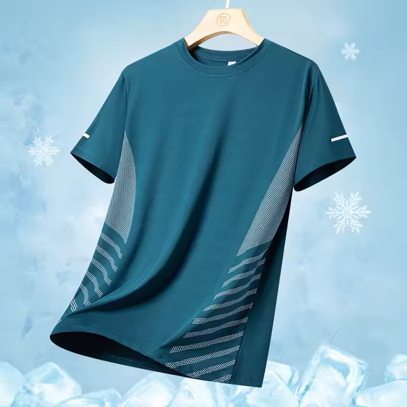 Breathable Men's Ice Silk Mesh T-shirt Round Neck Short Sleeve Fashion Style gallery
