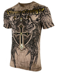 Xtreme Couture By Affliction Men’s T-Shirt INHUMAN SKULLS Biker Sand S-5XL