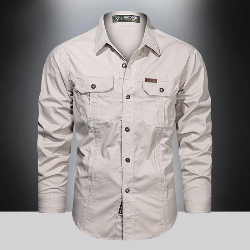 Men's Long-Sleeve Western Shirts Cotton Button-Up Military Style gallery