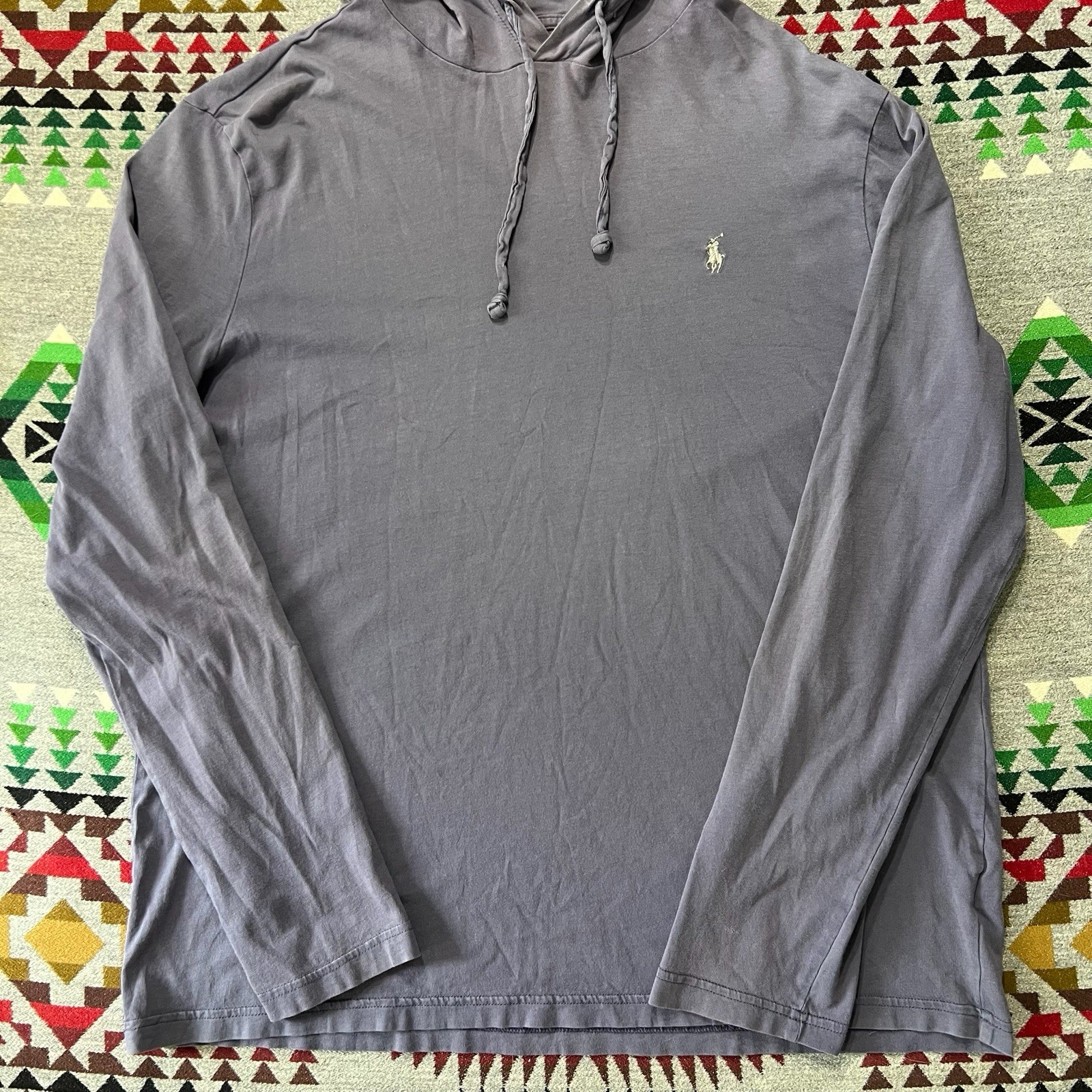 Polo Ralph Lauren Hooded T-Shirt Mens Large Purple Long Sleeve Pony Preppy A7 gallery