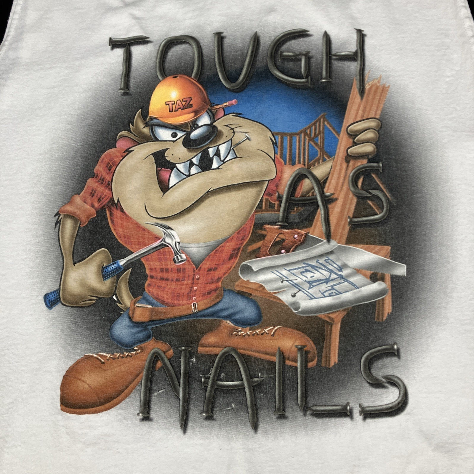 Vintage 1999 TAZ/TOUGH AS NAILS construction worker graphic tank top size XL gallery