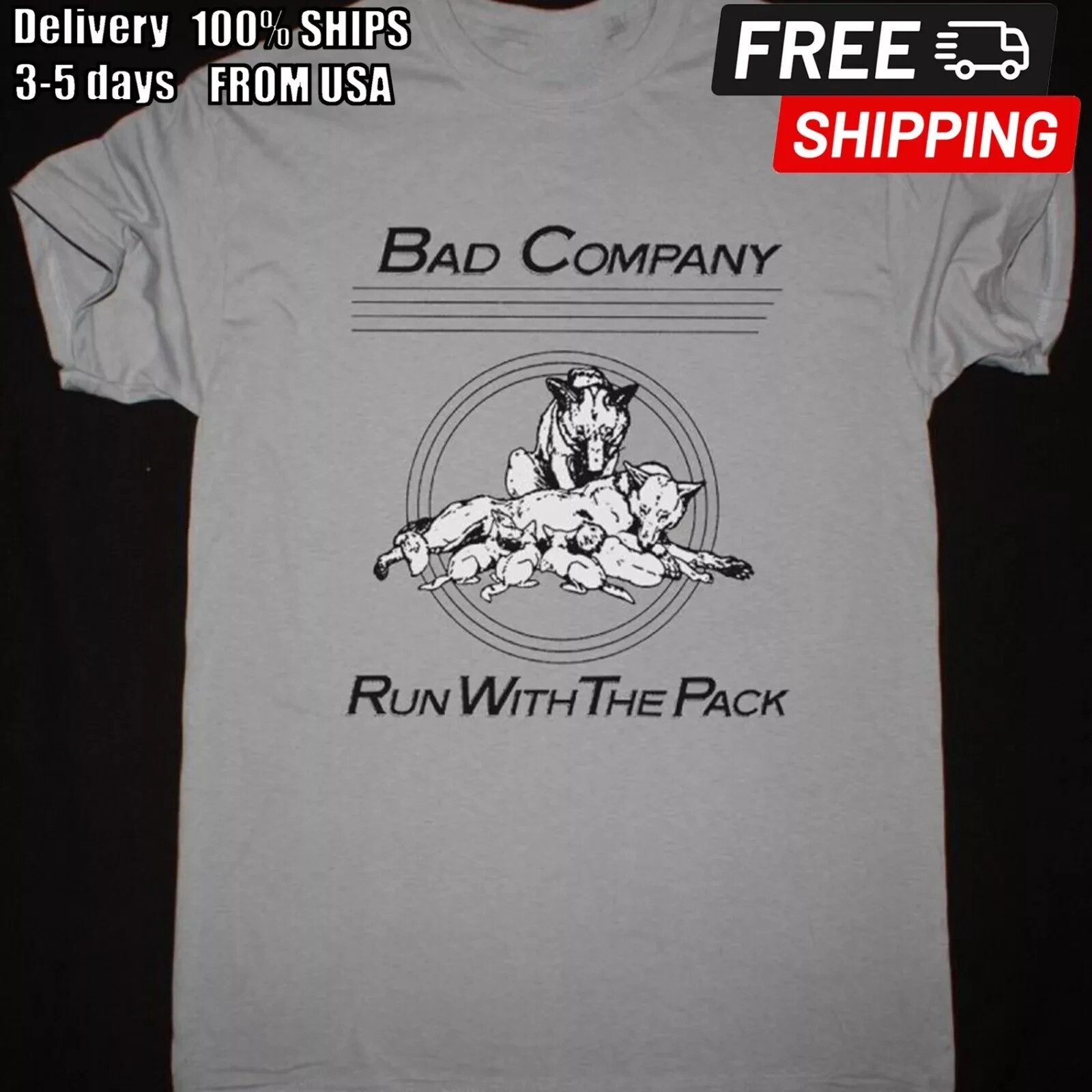 Vtg BAD COMPANY RUN WITH THE PACK Cotton Sport Grey Full Size Unisex Shirt gallery