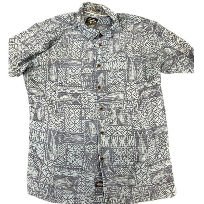 men’s large Blue Fish print Waterman Quiksilver collection good