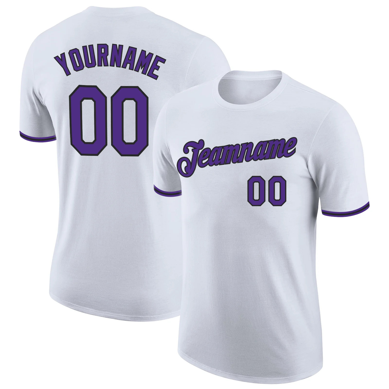 Custom White Purple Black Performance T-Shirt Mens Sport Team Gift Graphic Tee gallery