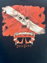 Vintage Deep Down Scuba Diver Graphic T-Shirt Mens Size Large Dive Flag Skeleton