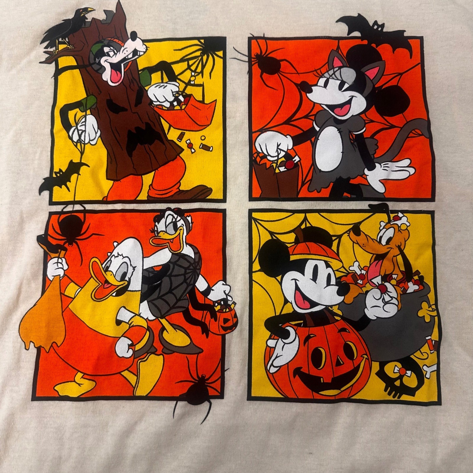 Disney Halloween Cream Graphic T-Shirt Size XL Mickey Mouse Donald Duck Goofy