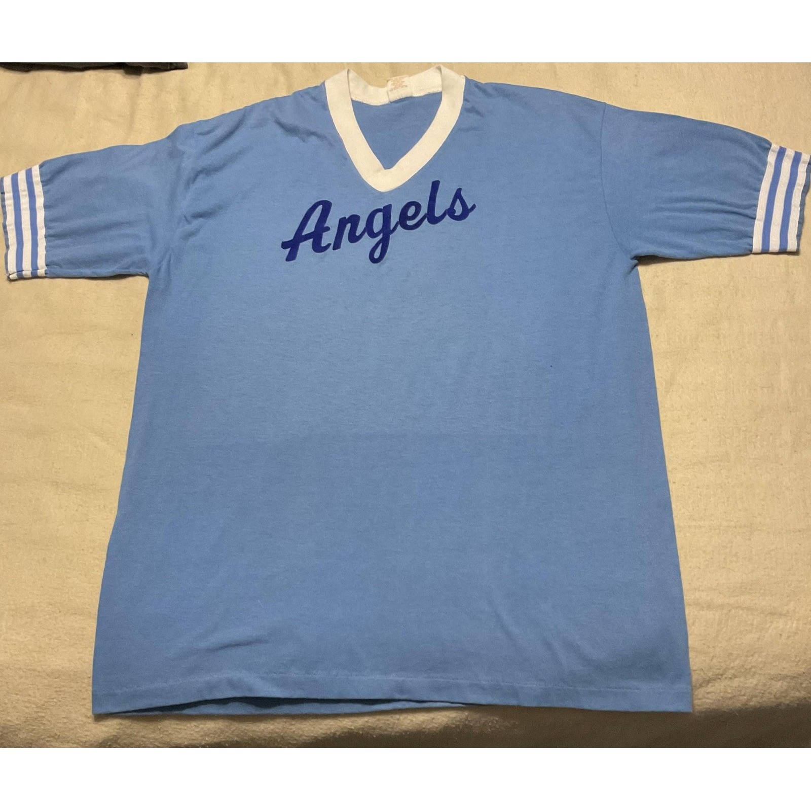 Vintage Angels Coach Shirt Mens XL Blue V Neck Baseball Jersey Gulf Coast 80s gallery