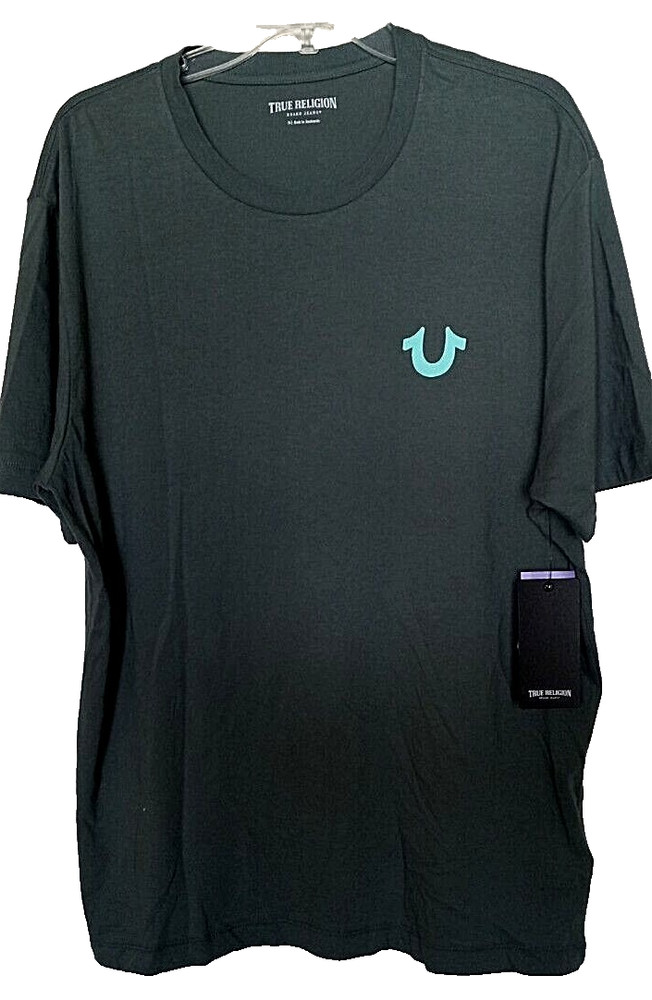 True Religion 100% cotton solid green “Buddha Face Arch” T-shirt Size XL