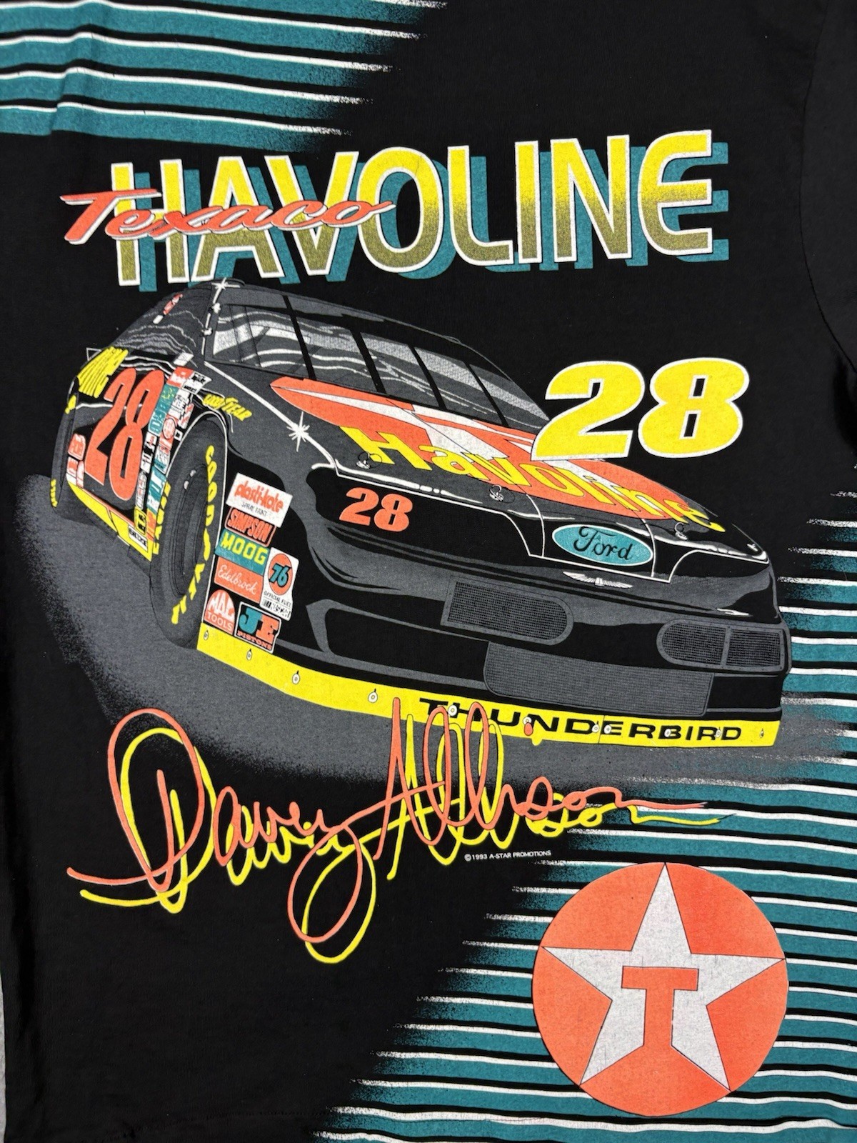 Vtg NASCAR AOP 1993 Davey Allison T-shirt Men’s XL 28 Havoline USA Single Stitch gallery
