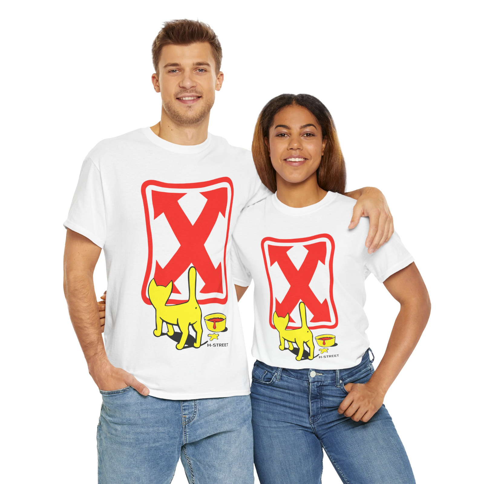 H Street Skate Yellow Cat Logo Men's T-Shirt American Style T Shirt gallery