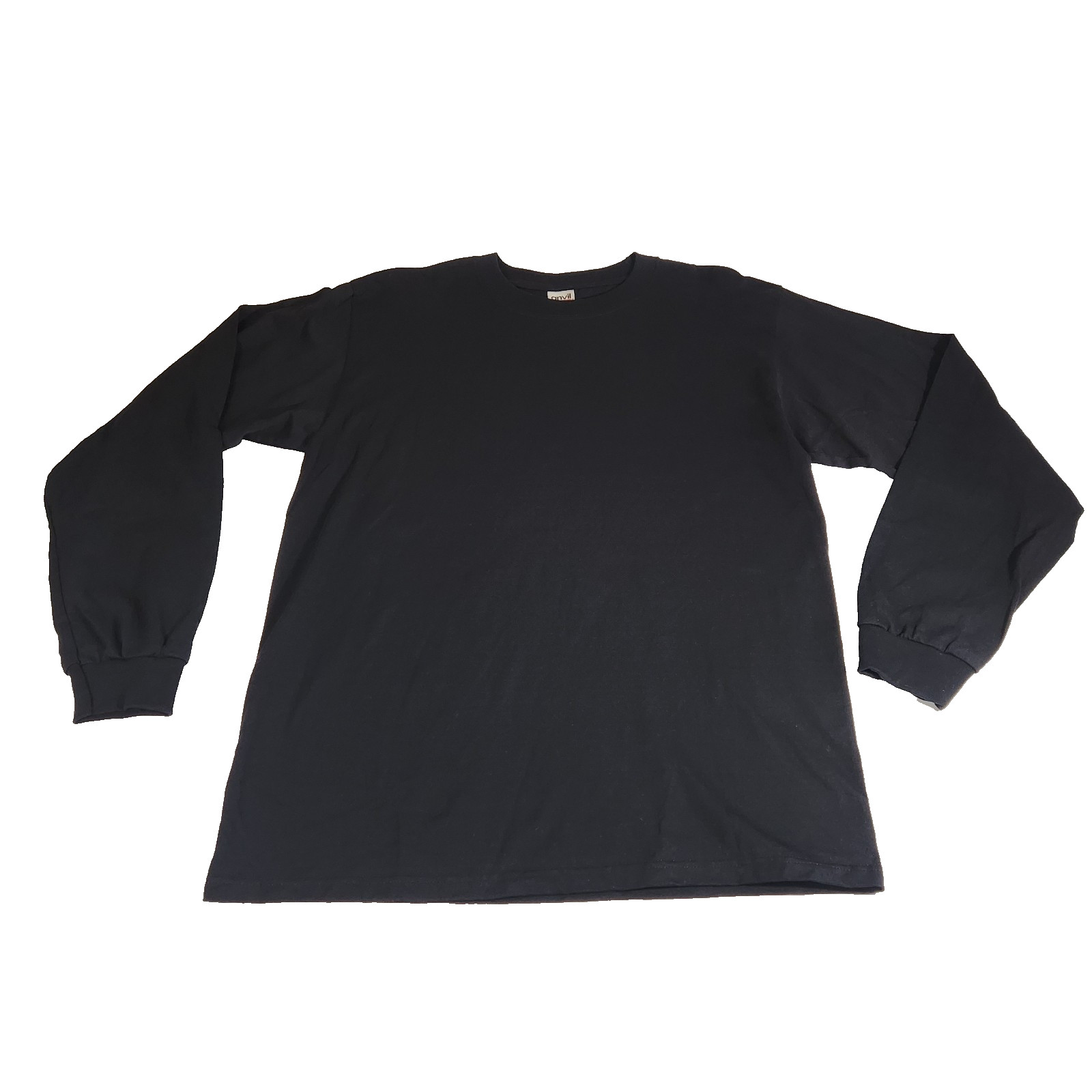 Anvil Men's Large Heavyweight Black Long Sleeve T-Shirt Ribbed Cuffs / Crew Neck gallery