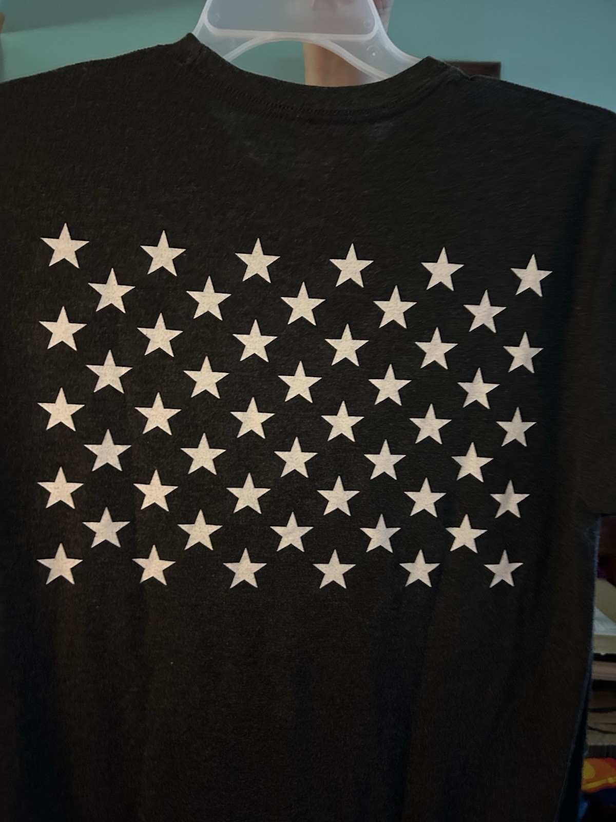 Jekyll & Hyde Tee Shirt Red White And Blue Letters With White Stars On Back gallery