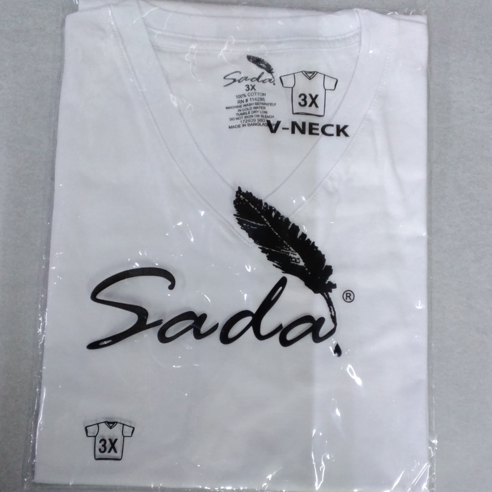 Sada Men’s White 3X Cotton Knit V-Neck Short Sleeve T-Shirt