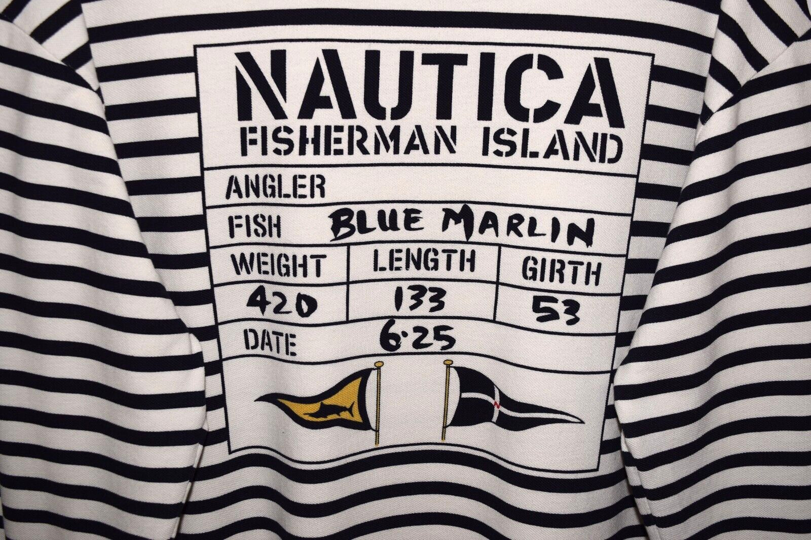 Vintage NAUTICA Fisherman Island Men's Cream Blue Striped Long Sleeve Shirt M gallery