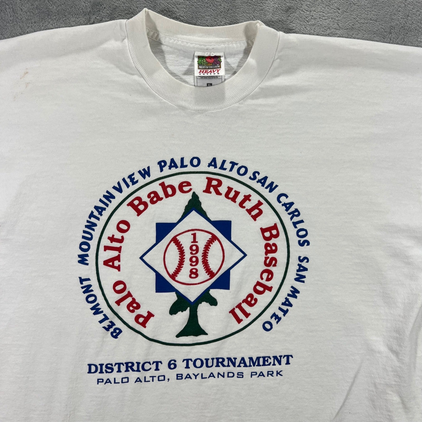 1998 Palo Alto Babe Ruth Baseball T-Shirt Mens XL White Baylands San Mateo Youth gallery