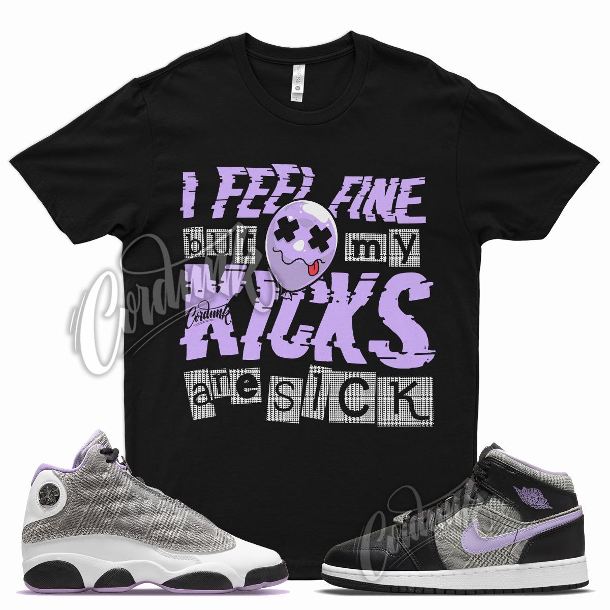 SICK V2 T Shirt for J1 1 Mid SE GS Houndstooth Lilac Silver Plaid Violet 13