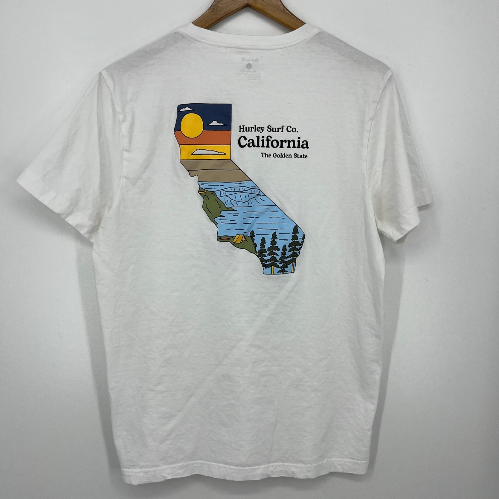 Hurley California T-Shirt Men’s Size L White Double Sided Logo Short Sleeve