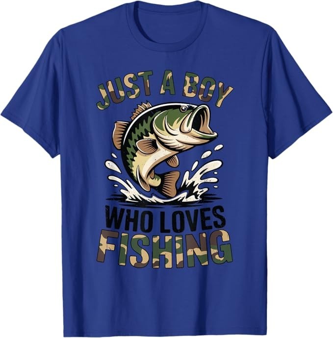 Youth Fishing Camo Bass Fish Just Boy Who Love Fishing Funny T-Shirt