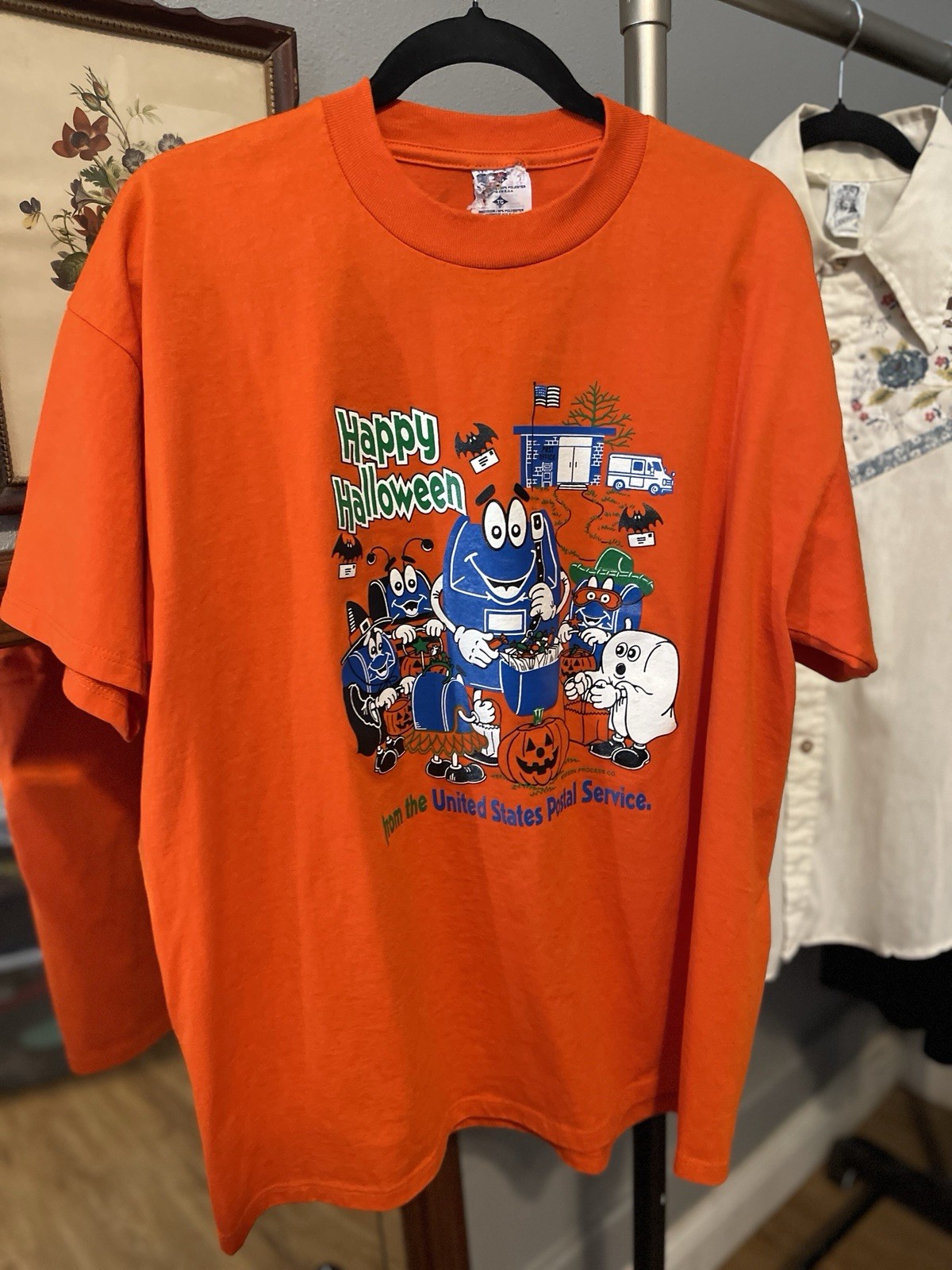 Vintage Hanes Heavyweight 50/50 Orange Halloween USPS Eagle Men's XL gallery