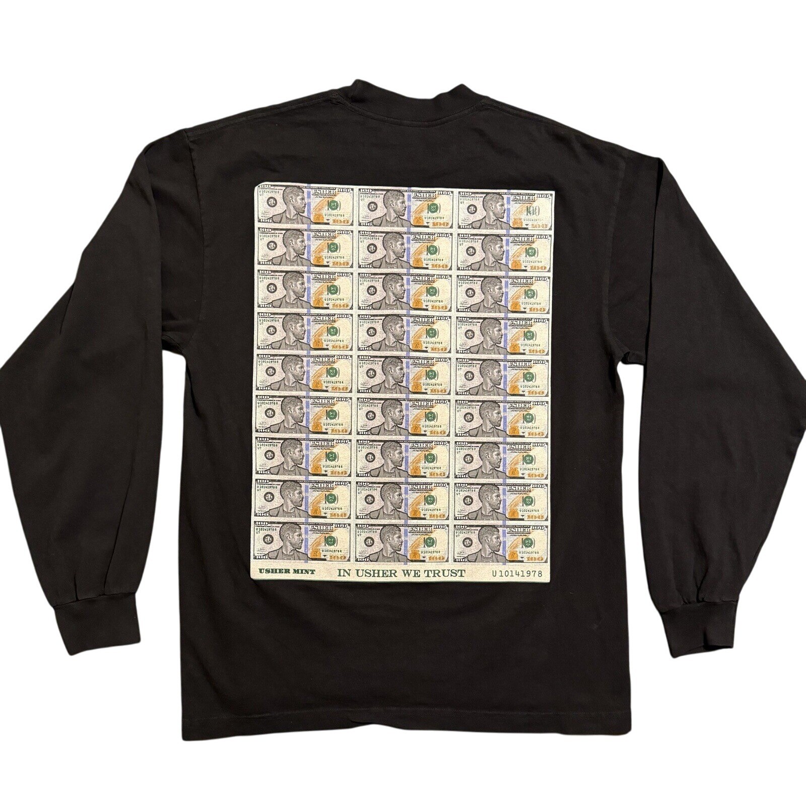 Usher Ushbucks Long Sleeve Shirt Mens M Black Thick Front Back Money Graphic gallery