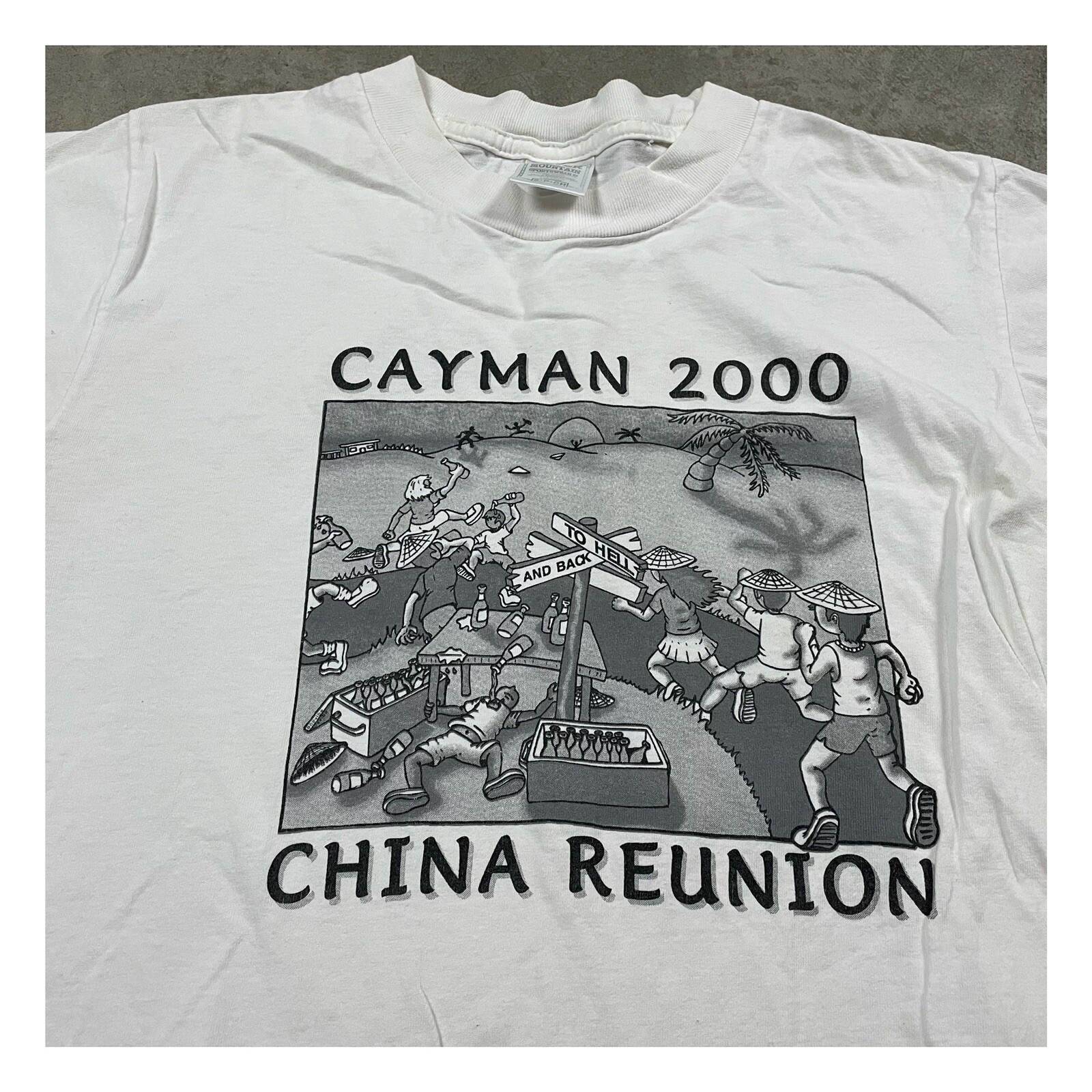 90s VTG CAYMAN 2000 CHINA REUNION T Shirt Funny Tourist S Cartoon Political gallery