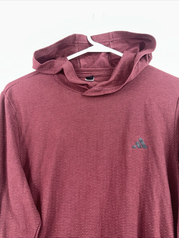Adidas Men’s Small Dry Fit Maroon Striped Poly Cotton Blend L/S Hoodie T-shirt