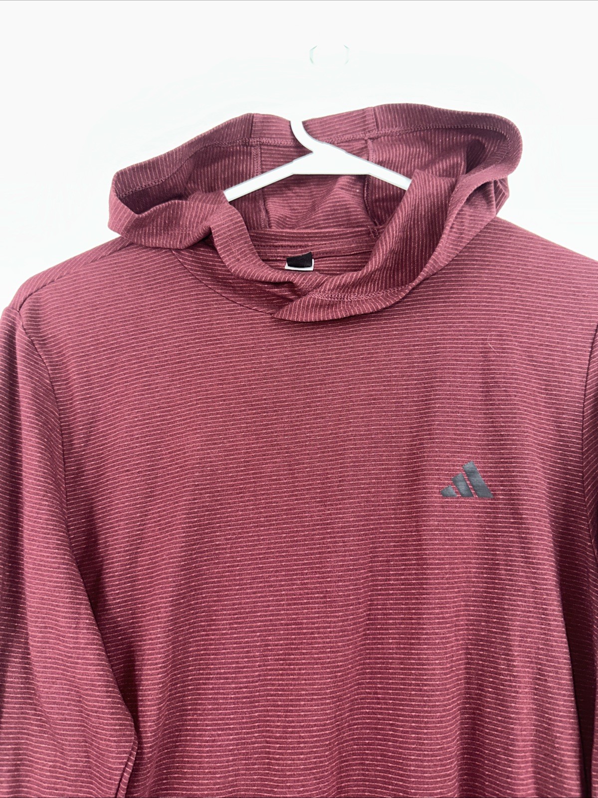 Adidas Men’s Small Dry Fit Maroon Striped Poly Cotton Blend L/S Hoodie T-shirt