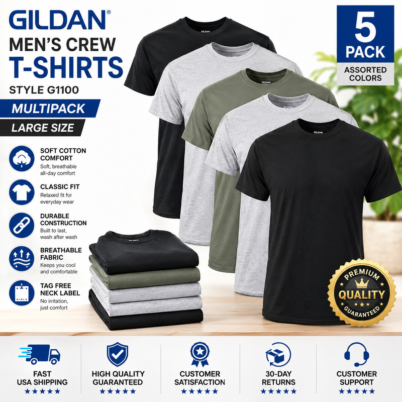 Gildan Mens Crew T-Shirts Multipack Style G1100 100% Cotton Plain Tee Size Large