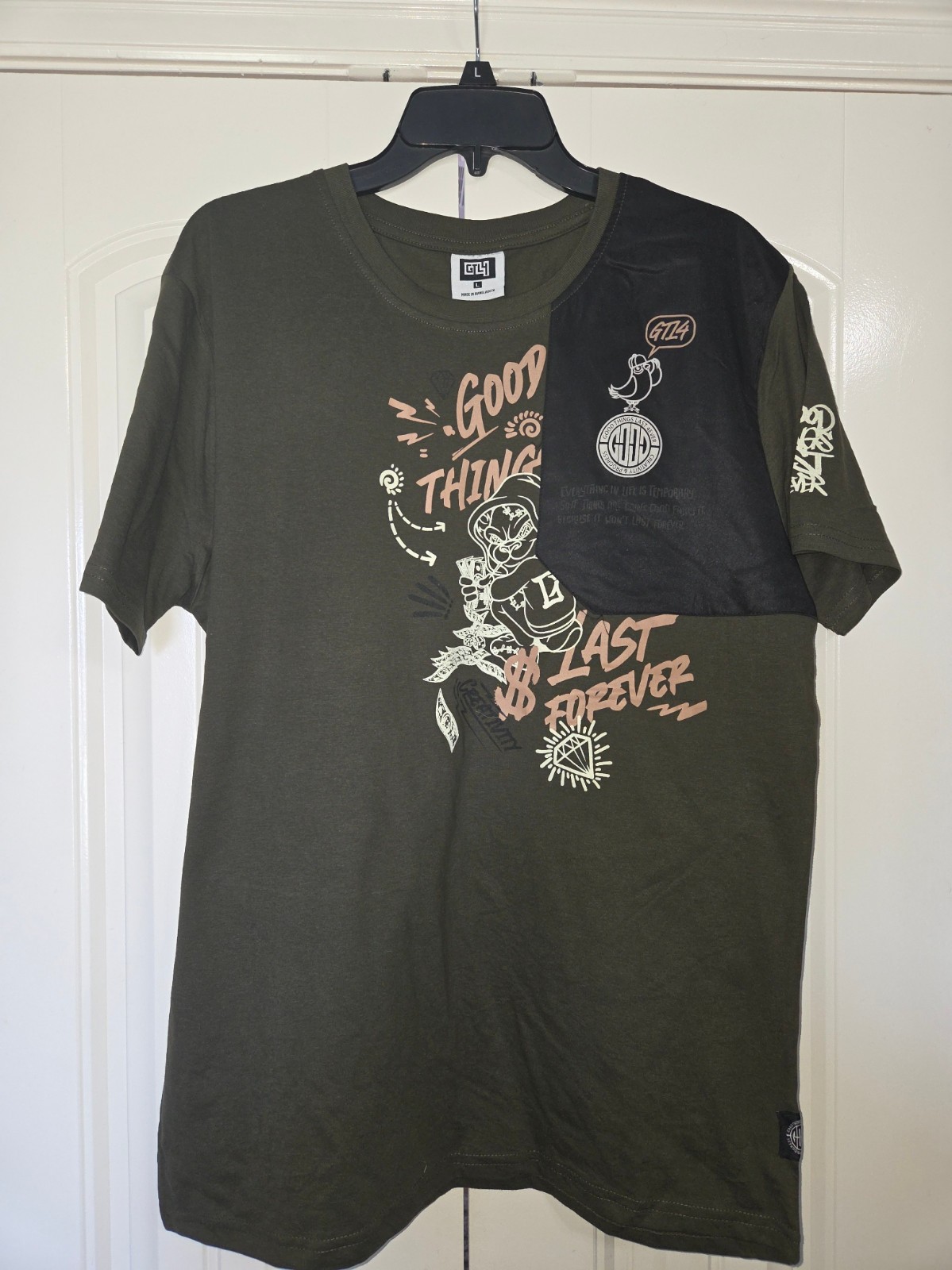 GTL4 Good Things Last Forever Graphic T Shirt Mens Large Olive Green Streetwear gallery