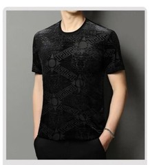 New Men Fashion Bronzing Flocking Trend Silky Velvet Summer Short Sleeve T-Shirt