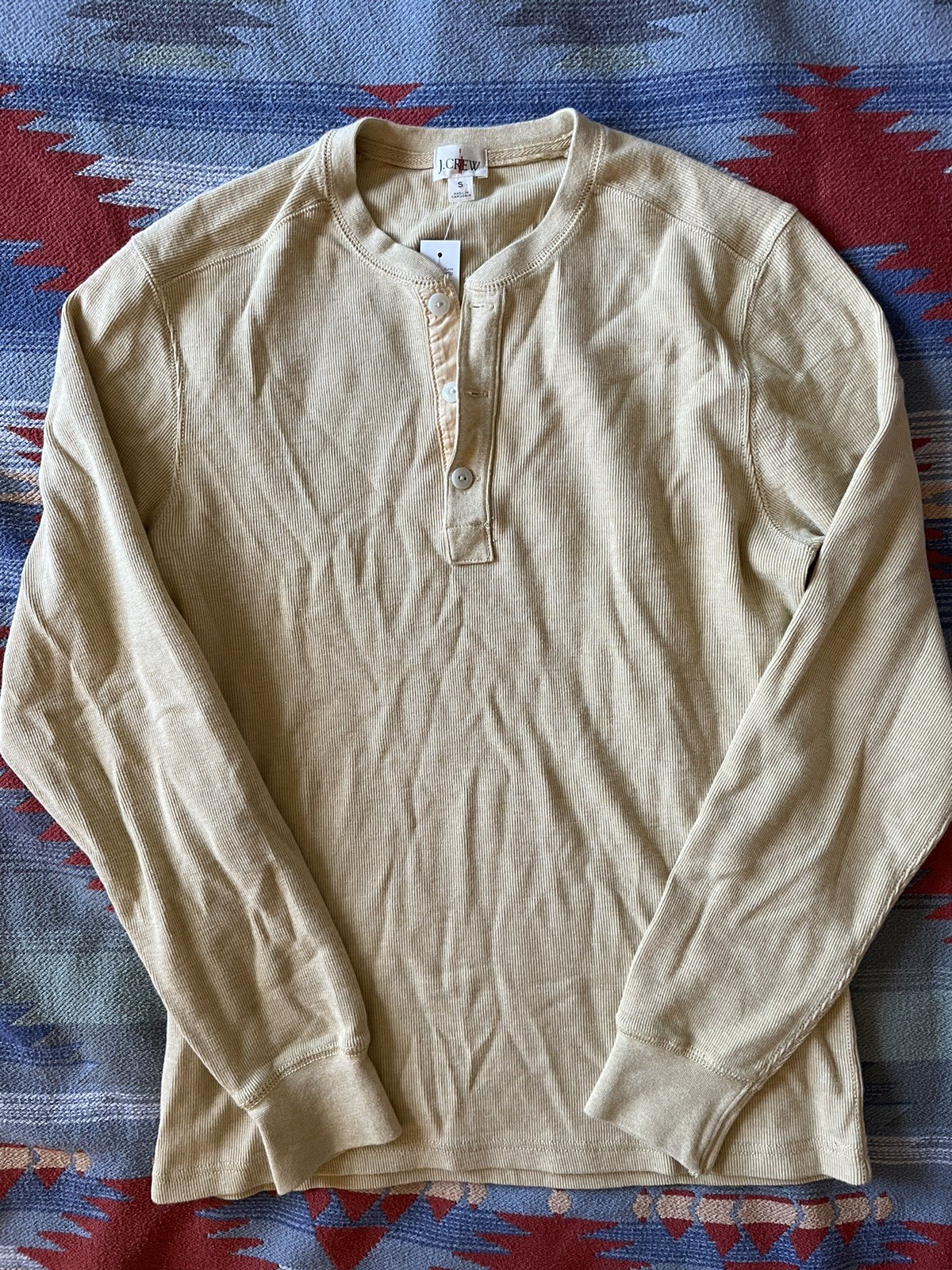 J. CREW Jacquard rib-knit henley in Heather Ginko (Yellow) Size S NWT $98 CL754 gallery