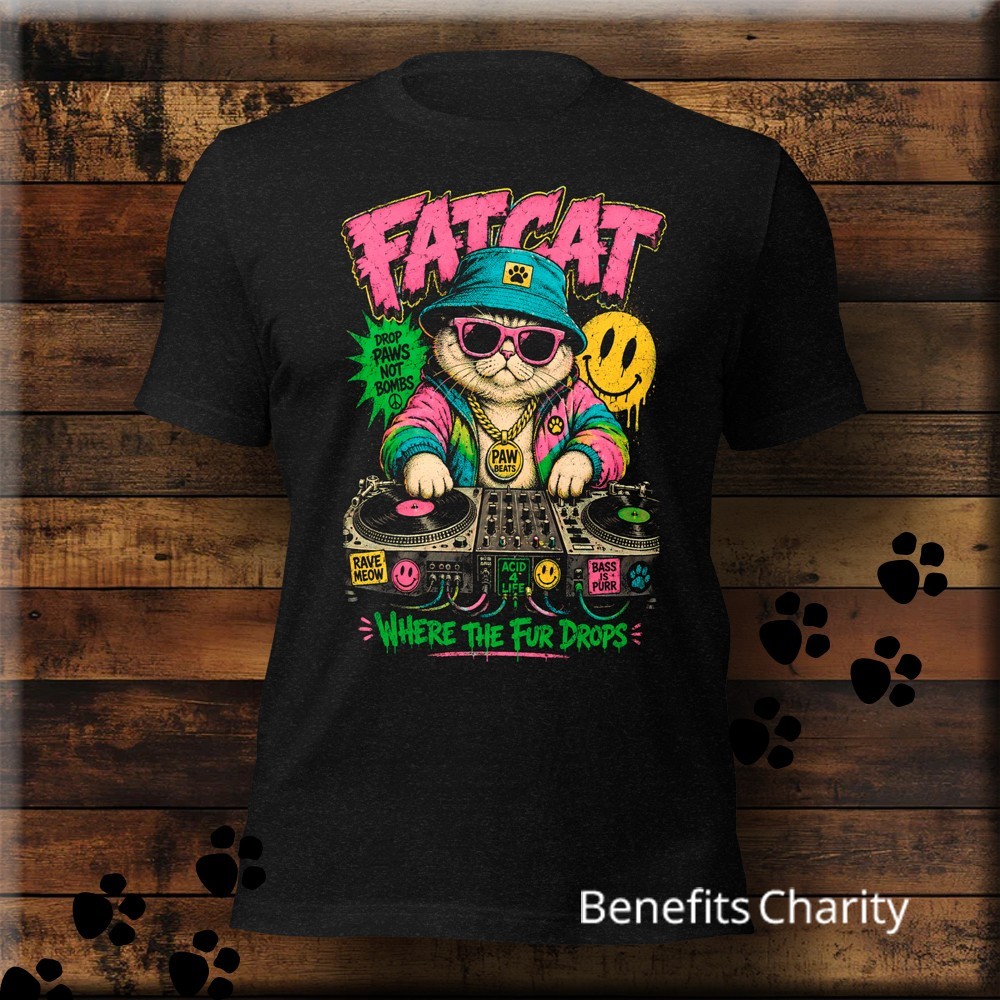 Fat Cat - Where the Fur Drops - Urban Streetwear Funny Animal Satire Tee gallery